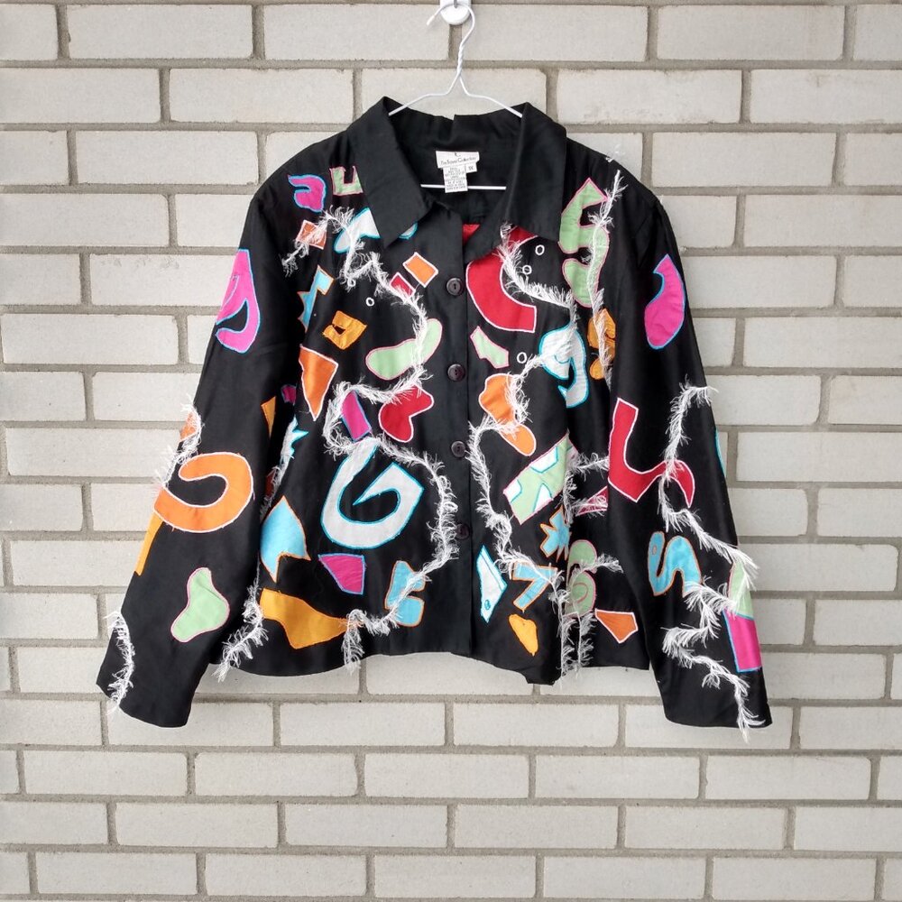 Vintage Crazy Shirt Jacket Plus Size 1X 50" Bust Silk Blend Eclectic Art